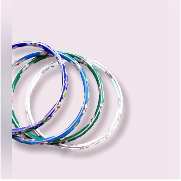 Vintage Bangle Bracelets Floral Cloisonné Jewelry Lot - Picture 6 of 12